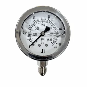 Japsin Instrumentation economical pressure gauge 0 to 106 Bar 1500 PSI 63 mm dial bottom entry 1/4 BSP SS case SS wetted parts