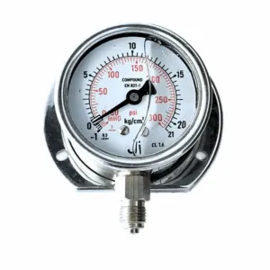 Japsin Instrumentation economical compound gauge -1 to 21 Kg cm2 -30 inHg to 300 PSI 63 mm surface mounting bottom entry 1/4 BSP SS case SS wetted parts