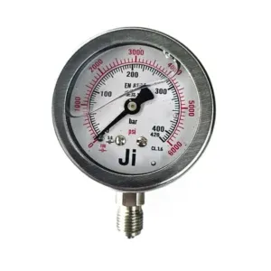 Japsin Instrumentation economical pressure gauge 0 to 420 Bar 6000 PSI 63 mm dial bottom entry 1/4 BSP SS case SS wetted parts