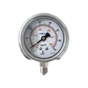 Japsin Instrumentation economical compound gauge -1 to 35 Kg cm2 -30 inHg to 500 PSI 63 mm surface mounting bottom entry 1/4 BSP SS case SS wetted parts
