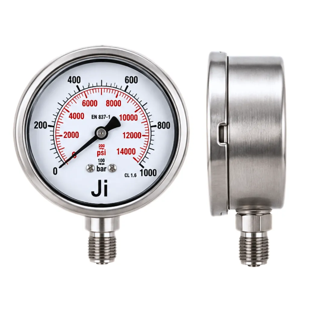 Japsin Instrumentation industrial pressure gauge 0-1000 bar 14000 PSI with 2.5 inch dial bottom entry and stainless steel case for high pressure measurement