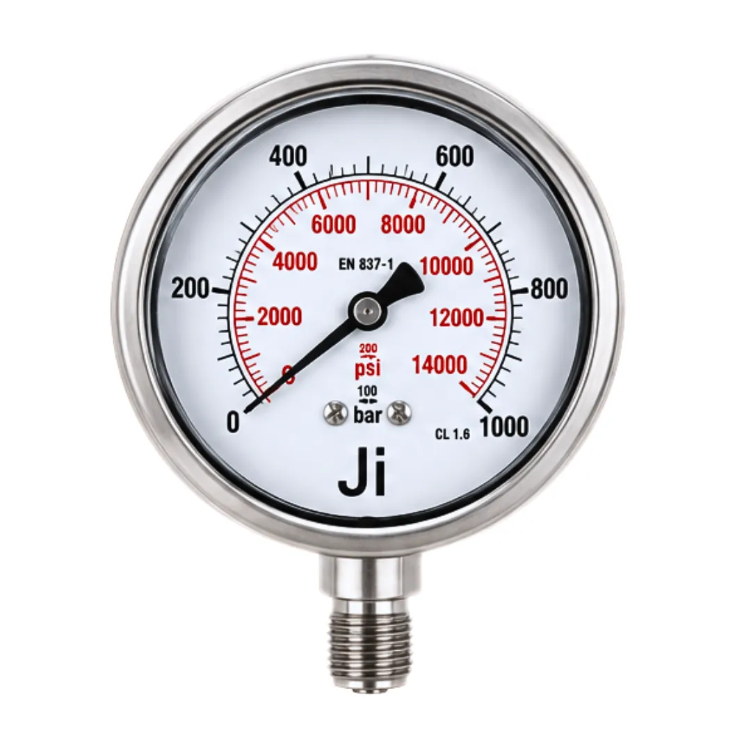 Industrial Pressure Gauge Glycerin Filled, 2 1/2" (63 mm) Dial, Range 0 to 1000 Bar With Dual Scale of 14400 PSI, Direct Mounting Bottom Entry, 1/4" BSP (M) Connection, SS Case & SS Wetted Parts (Case Bayonet Type) - Image 3