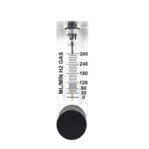 Japsin Instrumentation acrylic tube rotameter for hydrogen flow 0-300 ML per minute with stainless steel side nozzle connections and inlet control valve