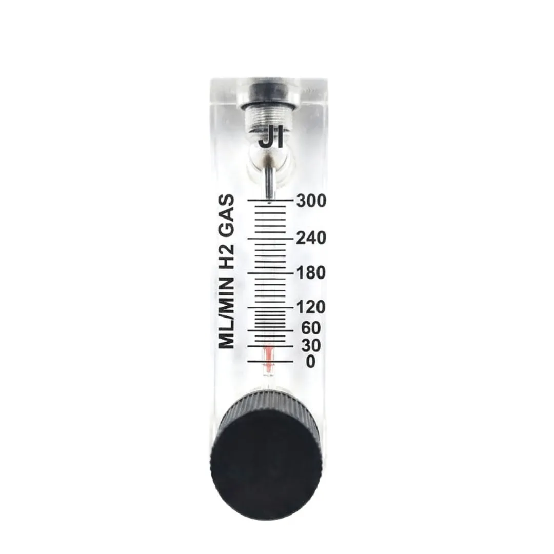 Japsin Instrumentation acrylic tube rotameter for hydrogen flow 0-300 ML per minute with stainless steel side nozzle connections and inlet control valve