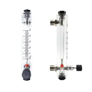 Japsin Instrumentation acrylic tube rotameter for water flow 0-5 LPM with 1/2 inch BSP male rear top and bottom connections and inlet control valve