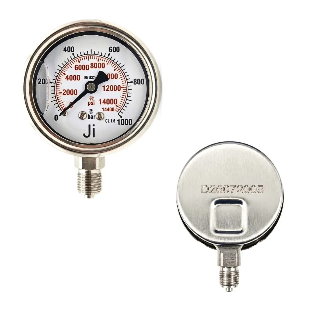 Japsin Instrumentation industrial pressure gauge 0-1000 bar 14000 PSI with 2.5 inch dial bottom entry and stainless steel case for high pressure measurement