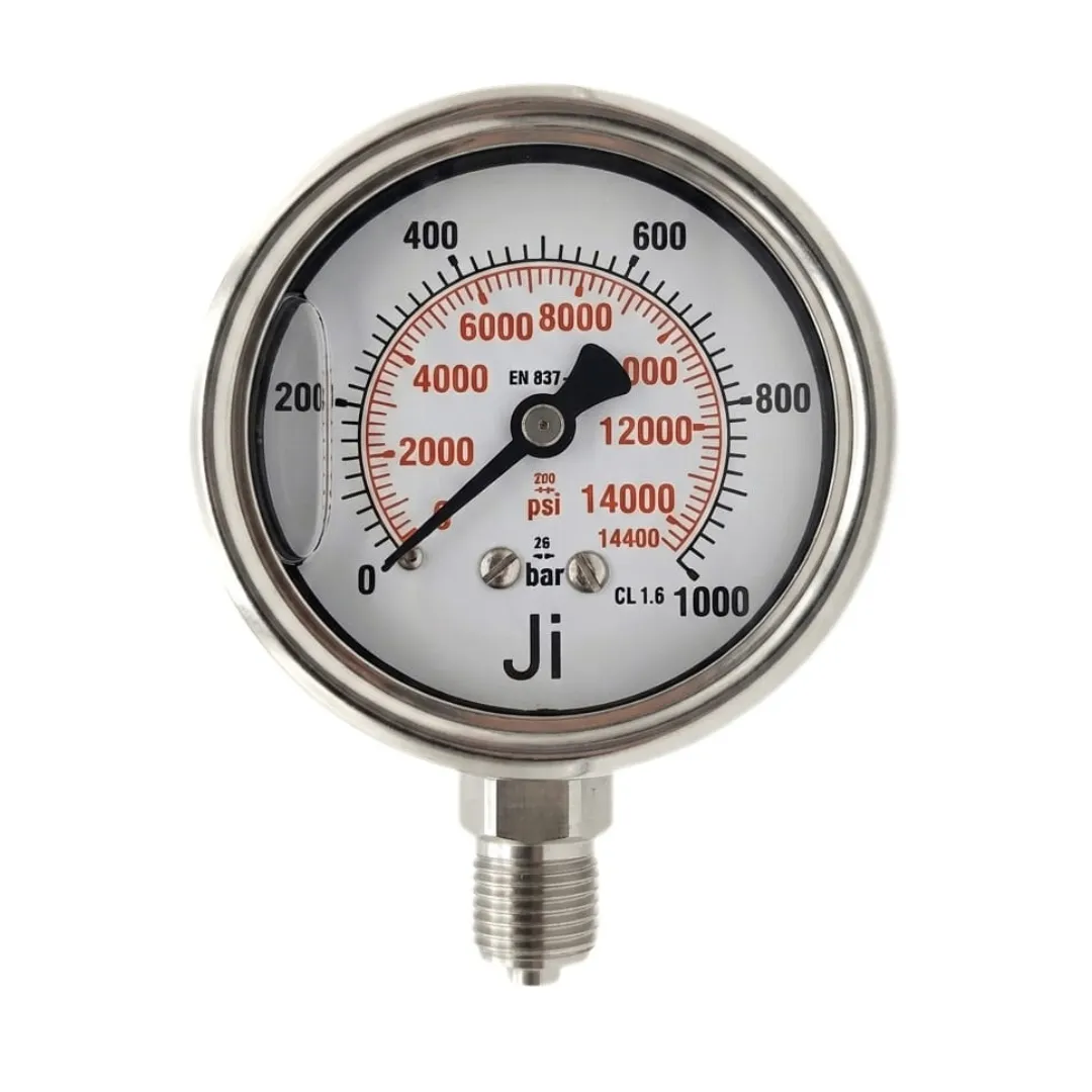 Japsin Instrumentation industrial pressure gauge 0-1000 bar 14000 PSI with 2.5 inch dial bottom entry and stainless steel case for high pressure measurement