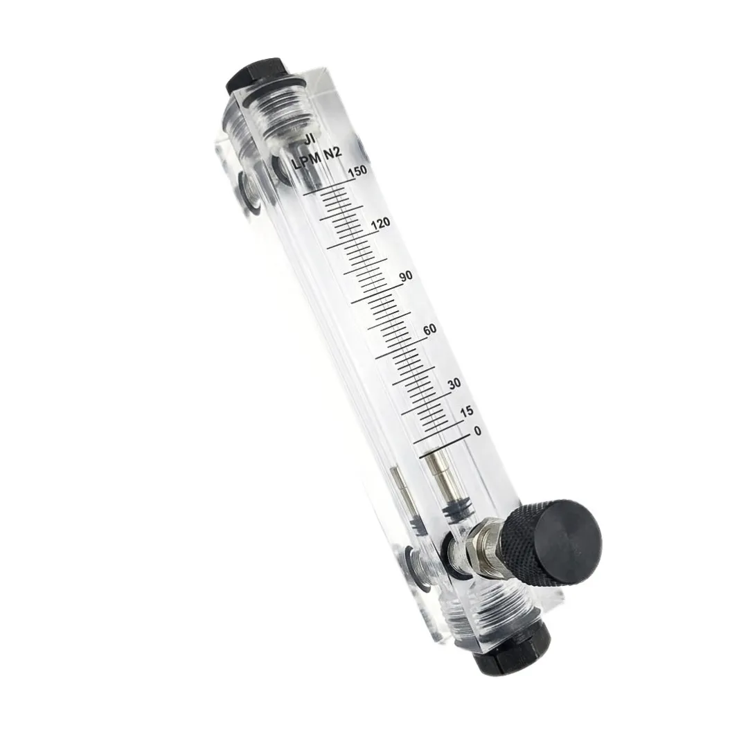 Japsin Instrumentation acrylic tube rotameter for nitrogen flow 0-150 LPM with 1/4 inch stainless steel nozzle connections and inlet control valve