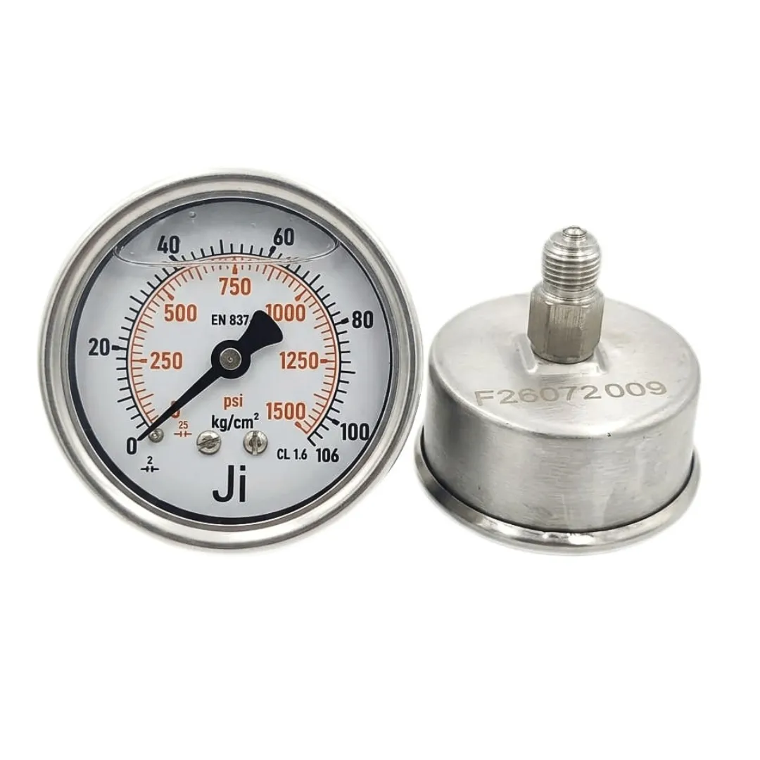 Japsin Instrumentation glycerin filled pressure gauge 0-106 Kg/cm² 1500 PSI 63 mm dial back entry 1/4 inch BSP stainless steel pressure gauge