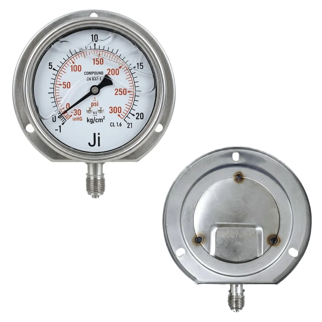 Industrial compound pressure gauge with vacuum and pressure measurement capability
