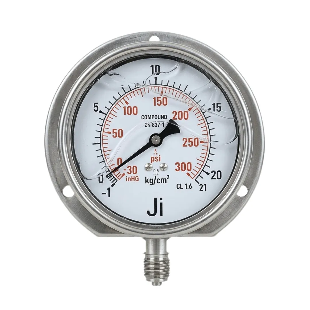 Japsin Instrumentation economical compound gauge -1 to 21 Kg/cm² with 100 mm dial dual scale -30 InHg to 300 PSI surface mounting and 3/8 inch BSP connection