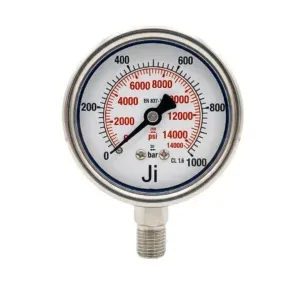 Japsin Instrumentation industrial pressure gauge 0-1000 bar 14000 PSI with 2.5 inch dial bottom entry and stainless steel case for high pressure measurement