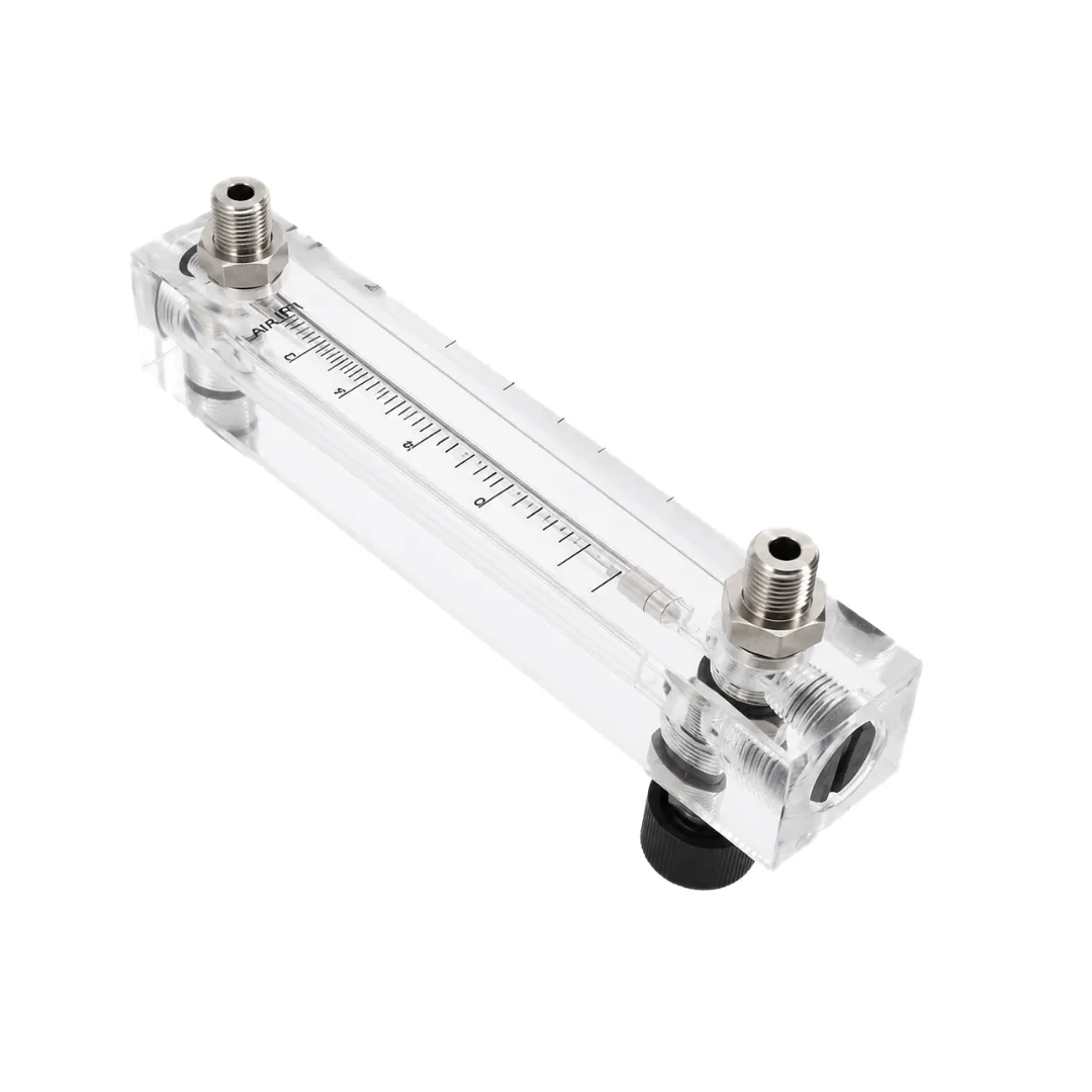acrylic tube rotameter for air flow meter 0 to 40 LPM 1/4 BSP stainless steel side top bottom connection with control valve
