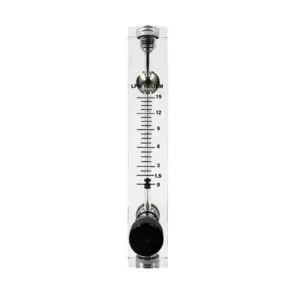 Japsin Instrumentation acrylic tube rotameter for helium 0 to 15 LPM 1/4 BSP female stainless steel side connection with control valve