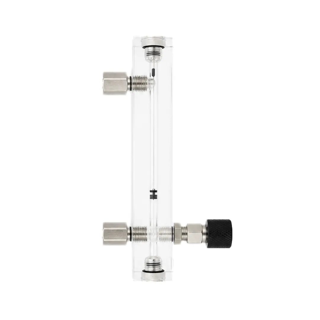 Helium gas flow meter with control valve