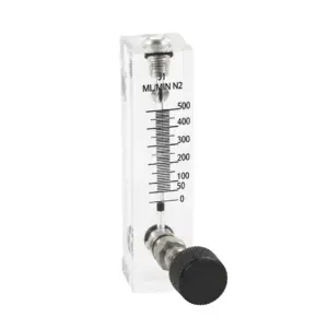 Japsin Instrumentation acrylic tube rotameter for nitrogen N2 flow meter 0 to 500 mL per minute 1/4 inch BSP female stainless steel side top and bottom connection with control valve
