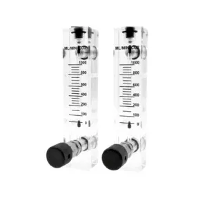 Japsin Instrumentation acrylic tube rotameter for Carbon Dioxide flow 0-1000 ML per minute with stainless steel side nozzle connections and inlet control valve