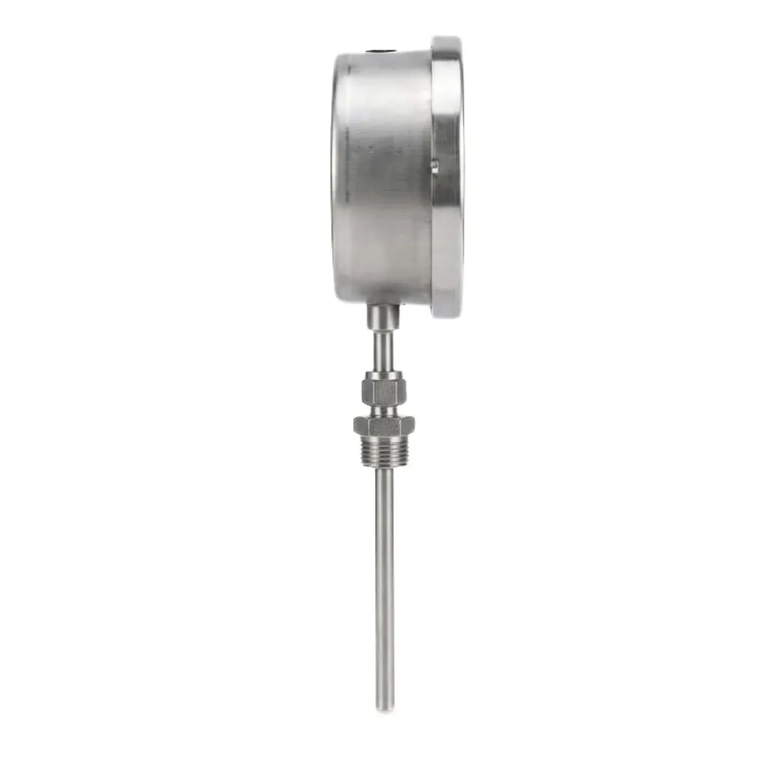 Japsin Instrumentation bimetal dial thermometer temperature gauge 0 to 200 degree C 4 inch dial bottom entry 6 inch stem with 8 mm OD 1/2 BSP SS case stainless steel stem