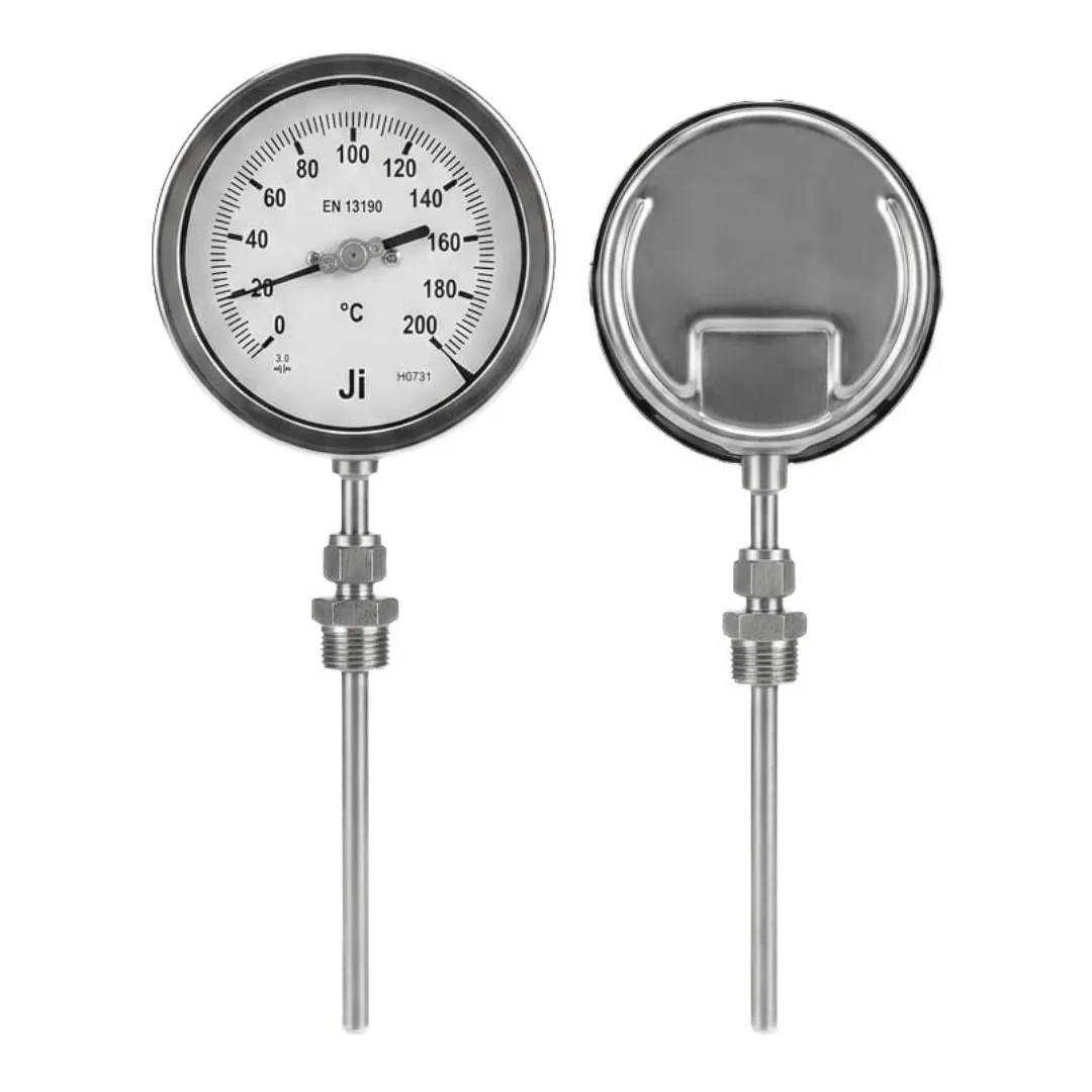 Bimetal Dial Thermometer Temperature Gauge, 4" Dial, Range 0 to 200 Deg C, Direct Mounting Bottom Entry, 6" long Stem X 8 mm OD, 1/2" BSP (M) Connection, SS Case & SS Stem - Image 2