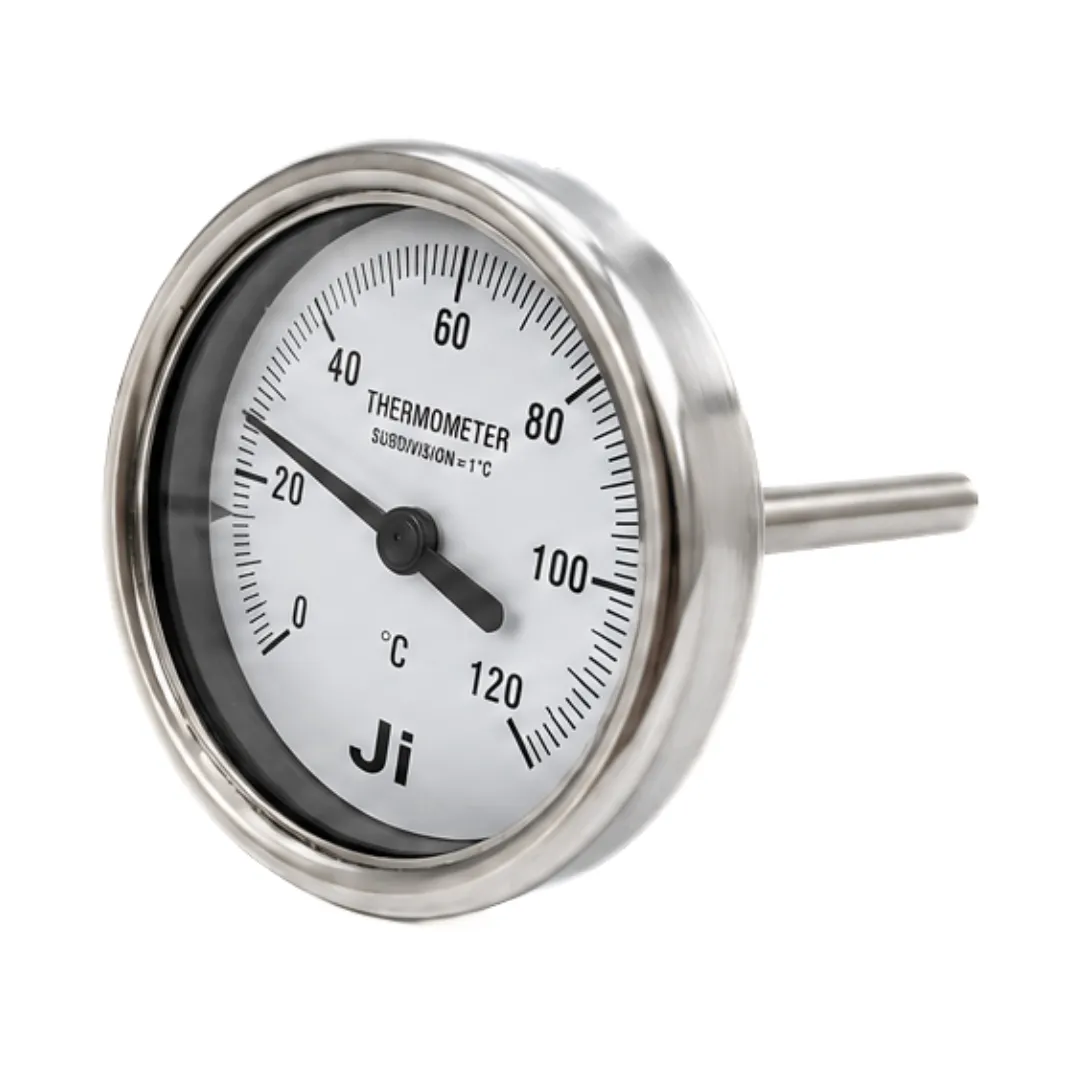 Japsin Instrumentation bimetal dial thermometer 2.5 inch dial 0 to 120 degree Celsius back entry 2 inch stainless steel stem 1/2 inch BSP male connection with SS case and SS wetted parts