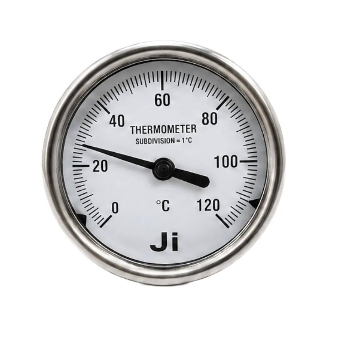Japsin Instrumentation bimetal dial thermometer 2.5 inch dial 0 to 120 degree Celsius back entry 2 inch stainless steel stem 1/2 inch BSP male connection with SS case and SS wetted parts