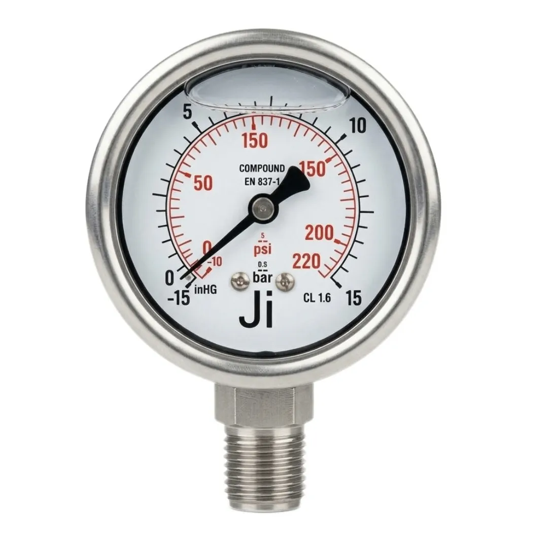 Japsin Instrumentation 63mm Glycerin Filled Compound Gauge −15 inHg to 15 Bar