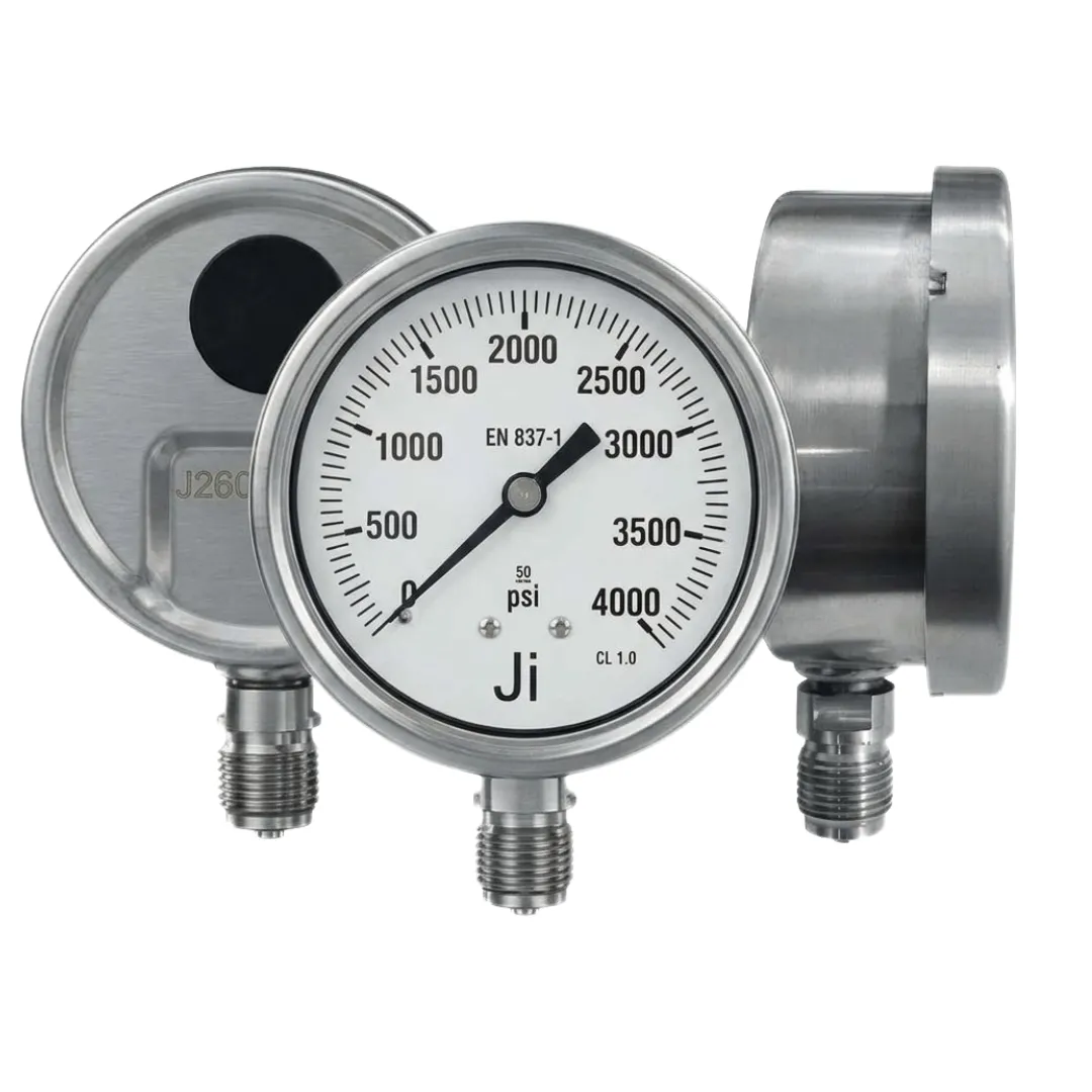 Japsin Instrumentation glycerin filled industrial pressure gauge 0 to 4000 PSI Single Scale 100 mm dial with 1/2 inch BSP bottom entry stainless steel bayonet case