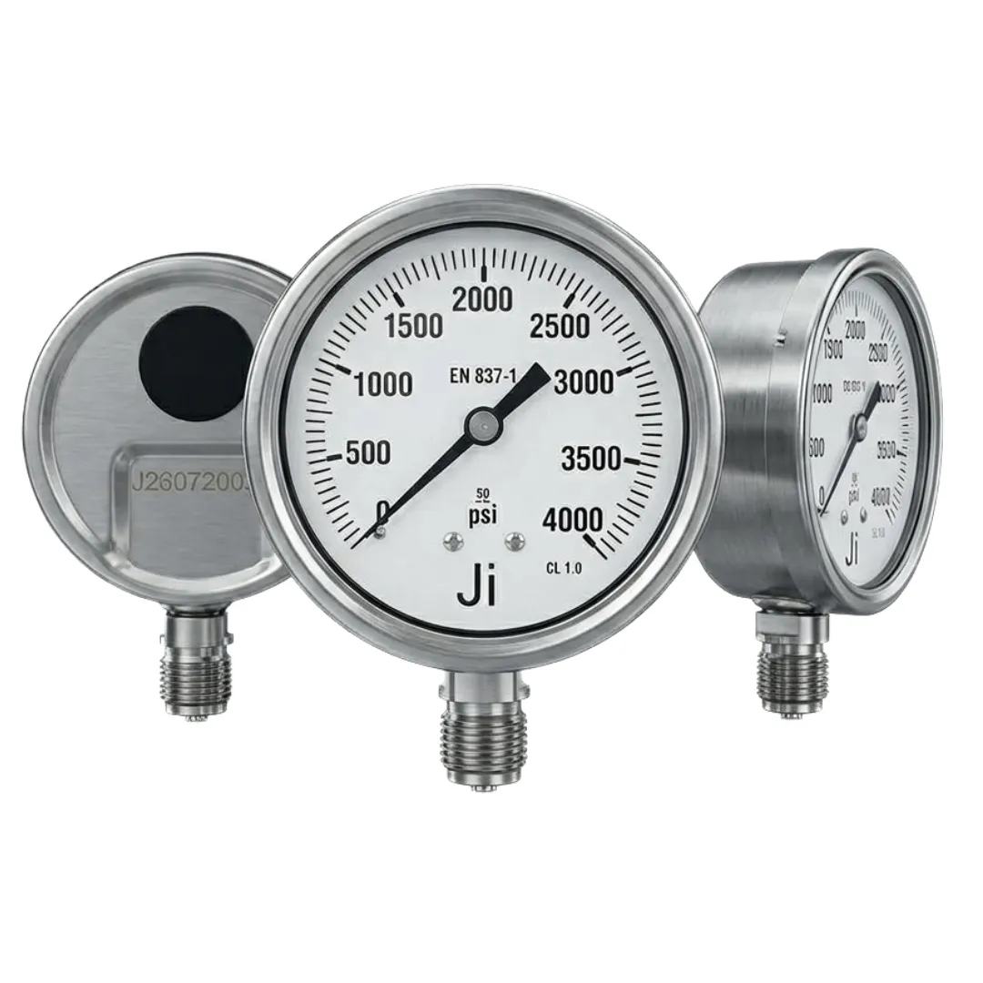 Japsin Instrumentation glycerin filled industrial pressure gauge 0 to 4000 PSI Single Scale 100 mm dial with 1/2 inch BSP bottom entry stainless steel bayonet case