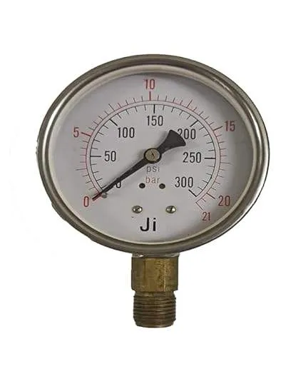 Economical Pressure Gauge, Dial Size 4" (100 mm), Stainless Steel 304 Case Crimping Type & Brass/SS Internals, Range 0 to 21 Bar with Dual Scale of 300 PSI, Direct Mounting Bottom Entry, Connection 1/2" BSP (M), Accuracy 1.6% FSD