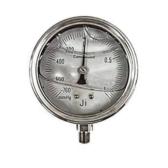Industrial Glycerin Filled Compund Gauge, Dial Size 4" (100 mm), Stainless Steel 304 Case Bayonet Type & SS 316L Internals, Range -760 mmHg to 1 Bar, Direct Mounting Bottom Entry, Connection 1/4" NPT (M), Accuracy 1% FSD