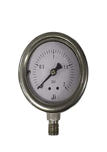 Economical Inner-Built Capsule Pressure Gauge, Dial Size 2 1/2" (63 mm), Stainless Steel 304 Case Crimping Type & SS Internals, Range 0 to 2 PSI, Direct Mounting Bottom Entry, Connection 1/4" BSP (M), Accuracy 1.6% FSD