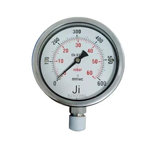 Industrial Capsule Pressure Gauge, Dial Size 4" (100 mm), Stainless Steel 304 Case Bayonet Type & SS 316L Internals, Range 0 mmWc to 600 With Dual Scale of 0 mBar to 60, Direct Mounting Bottom Entry, Connection 3/8" BSP (M), Accuracy 1.6% FSD
