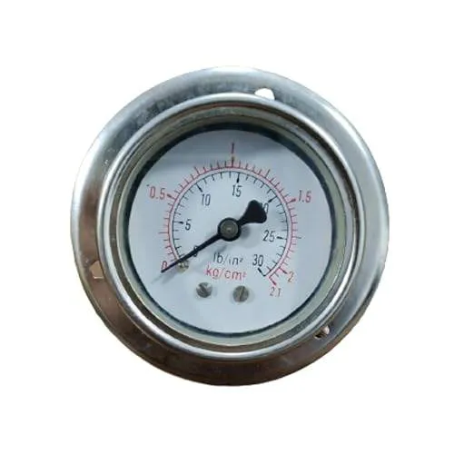 Industrial Pressure Gauge, Dial Size 2" (50 mm), Range 0 to 2.1 Kg/Cm2 with Dual Scale of 30 PSI, Panel Mounting Back Entry, Connection 1/4" BSP (M), Stainless Steel 304 Case Bayonet Type, SS 316 L, Accuracy 1%