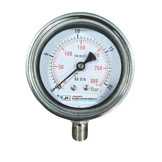 Industrial Pressure Gauge, Dial Size 2 1/2" (63 mm), Range 0 to 21 Bar with Dual Scale of 300 PSI, Direct Mounting Bottom Entry, Connection 1/4" BSP (M), Stainless Steel 304 Case Bayonet Type, SS 316 L, Accuracy 1% FSD