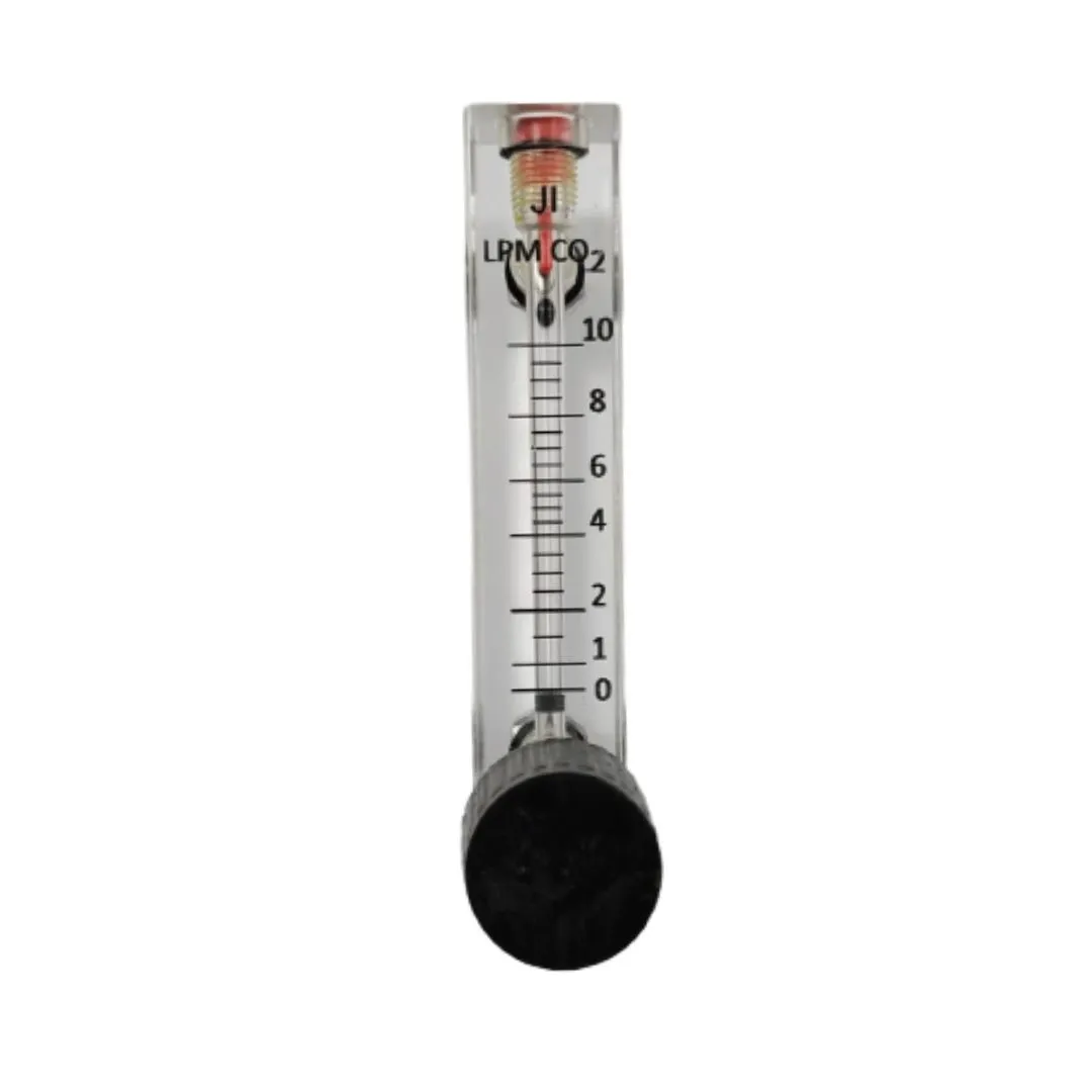 Acrylic Tube Rotameter for CO2, Range 0 to 10 LPM, Connection 1/4" BSP (M) SS at Side Top & Bottom with Control Valve -JI-ATR-6
